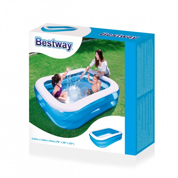 BESTWAY 54005 2.01 mx 1.50 mx51 cm  79" X 59" X 20" BLUE RECTANGULAR FAMILY POOL INFLATABLE POOL